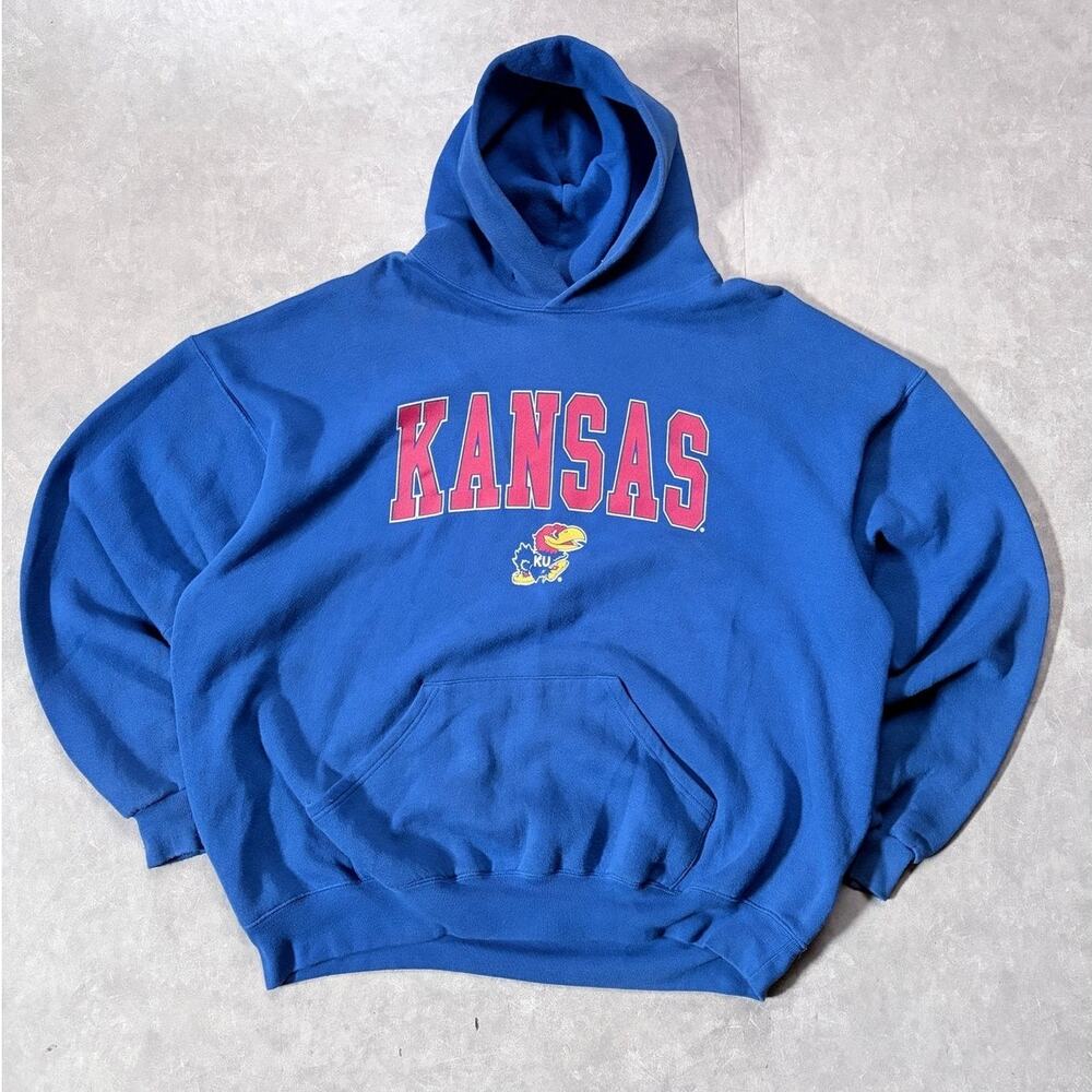 90s Vintage Kansas Jayhawks Blue Hoodie -XXL